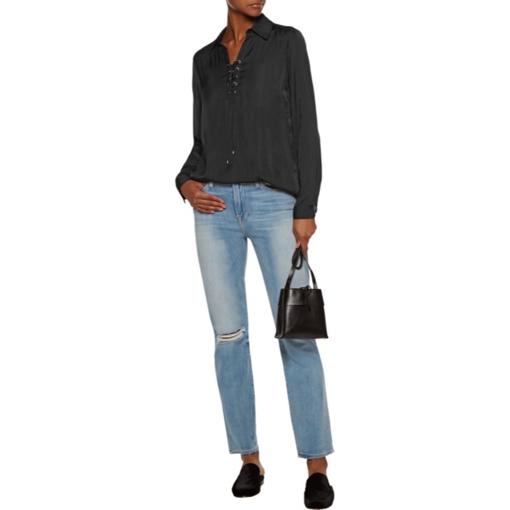 TART Black Silky Jacquard Long Sleeve Blouse